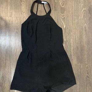 High Neck Low Back Black Romper